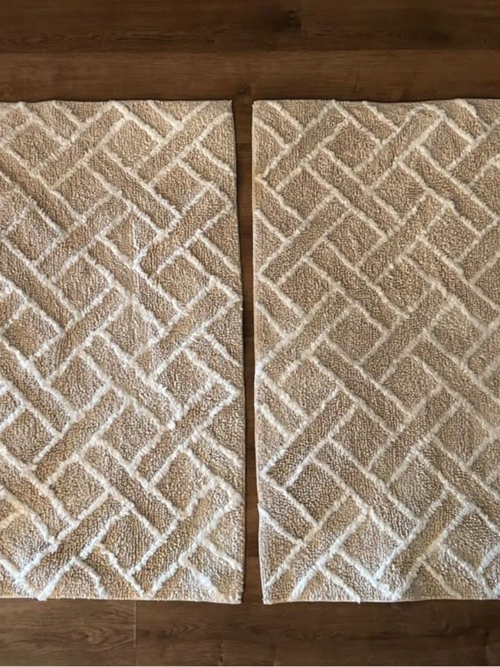 Ralph Lauren Cream and Tan Geometric Bath Mat Pair